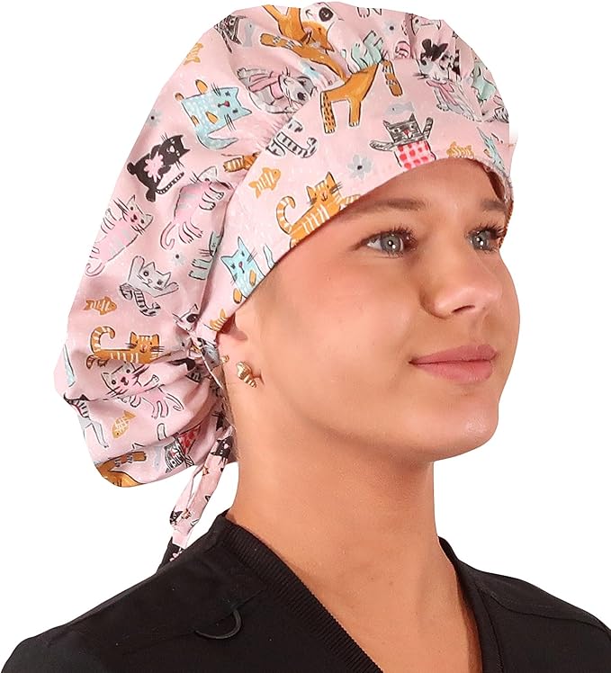 Sparkling EARTH Banded Bouffant Surgical Scrub Ponytail Working Caps and - Image 3