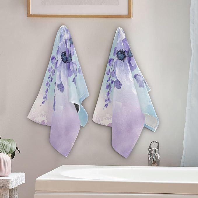 Purple White Violet Floral Hand Towels - Image 3
