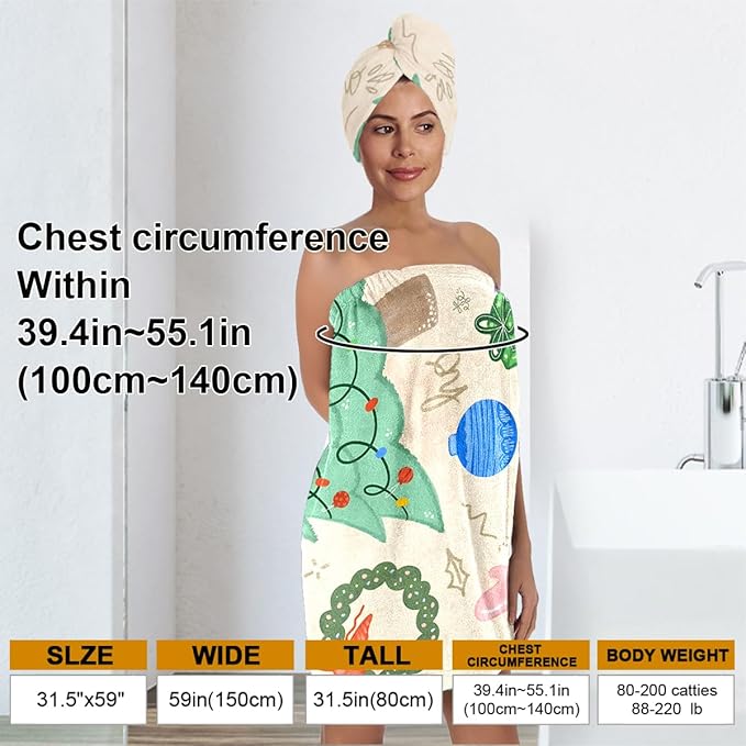 Christmas Bath Wrap and Hair Drying Towel Set – Holiday Shower Skirt - Image 3