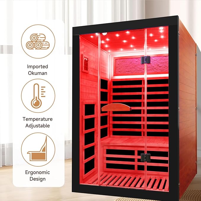 OUTEXER Infrared Sauna 2000W Wooden Saunas Home Spa Room Wood Low-EMF Indoor - Image 2