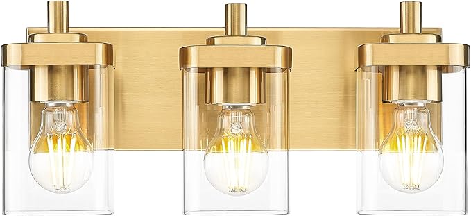 Bathroom Light Fixtures Over Mirror, 3-Light Brushed Gold Vanity Light by Metwet