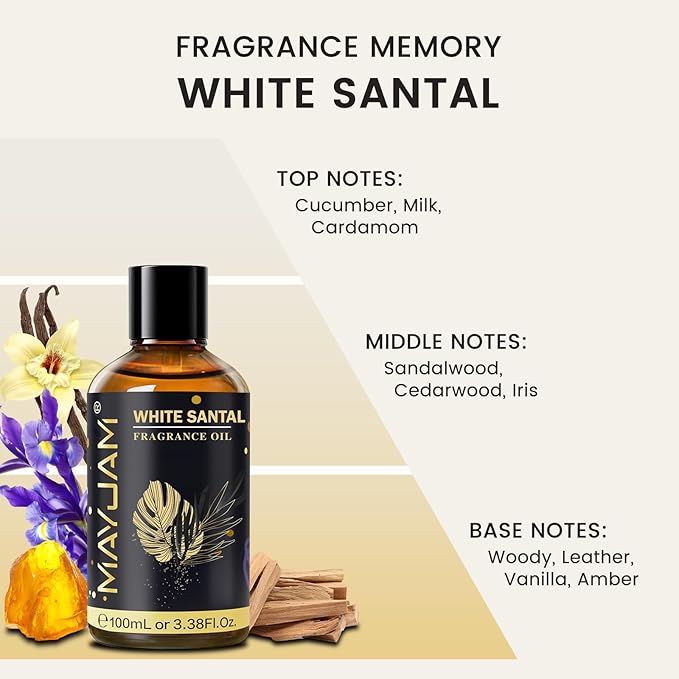 White Santal Fragrance Oil Essential Oil, MAYJAM 3.38FL.OZ White Santal Oil - Image 4
