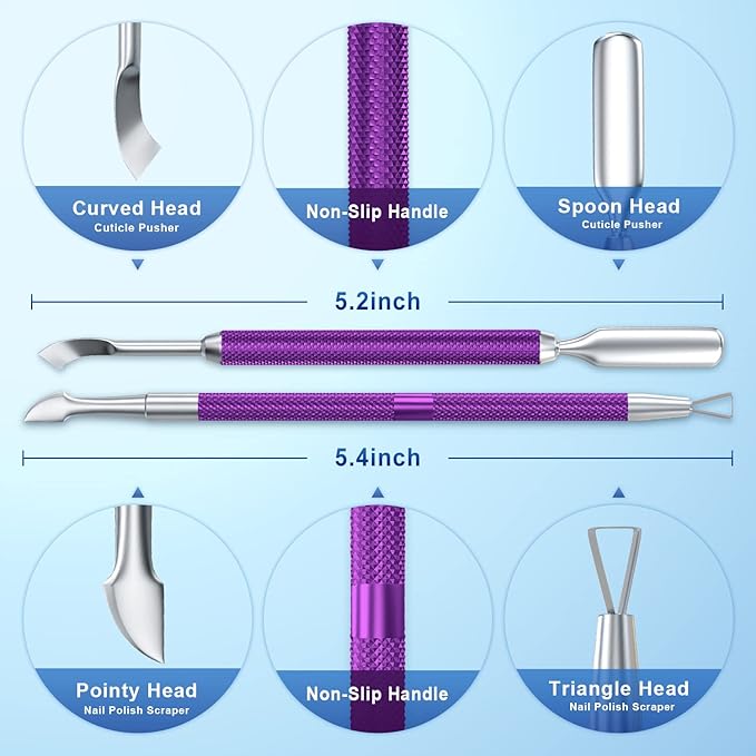 2PCS Metal Deep Purple Cuticle Pusher and Cutter Remover Salon Quality - Image 2