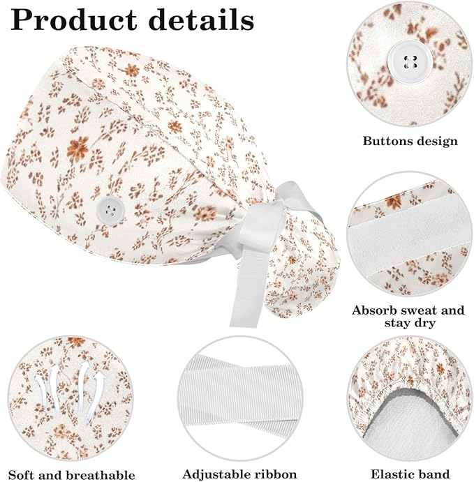 Scrub Caps Women Nursing Hats Floral Flowers - Image 4