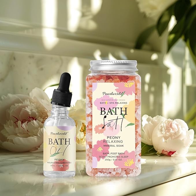 Peony Spa Gift Set for Women, Luxury 9 Pcs Bath Salts Set, Relaxation Gifts for - Image 3