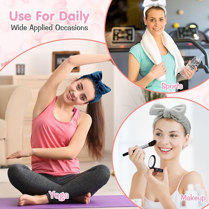 6 Pack Spa Headband for Women Skincare Makeup Headband Bow Hairband Party - Image 3