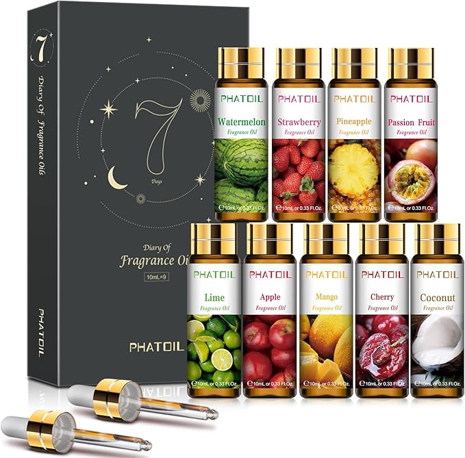 PHATOIL 9Pcs Fruity Fragrance Oil Gift Set, 10ml/0.33fl.oz Fragrance Oils by PHATOIL