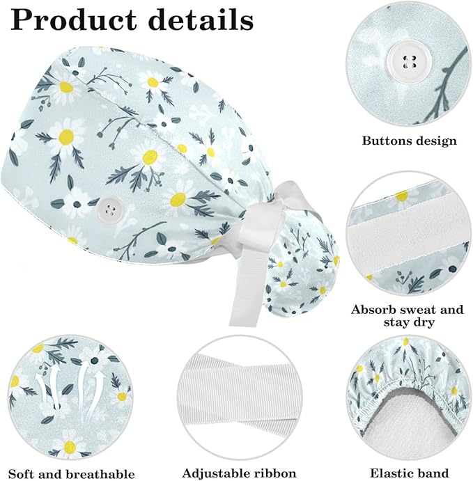 Scrub Caps Women Nursing Hats Floral Flowers - Image 4