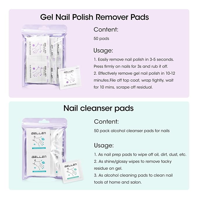 Gellen 100 Pack Nail Cleanser Pads and Polish Remover Pads, Acetone Nail Polish - Image 2