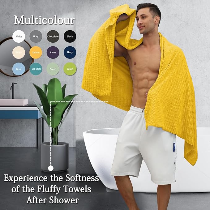 Hailea 8-Piece Yellow Bath Towels Set, 2 Oversized Large Bath Towels Sheet - Image 5