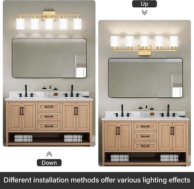 FonmYim Gold Bathroom Light Fixtures, 5-Light Modern Vanity Light Over Mirror - Image 6