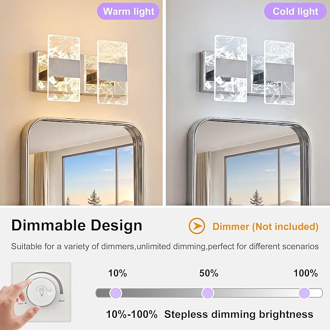 Modern LED Bathroom Light Fixtures Dimmable 2-Light Chrome Vanity Light - Image 4
