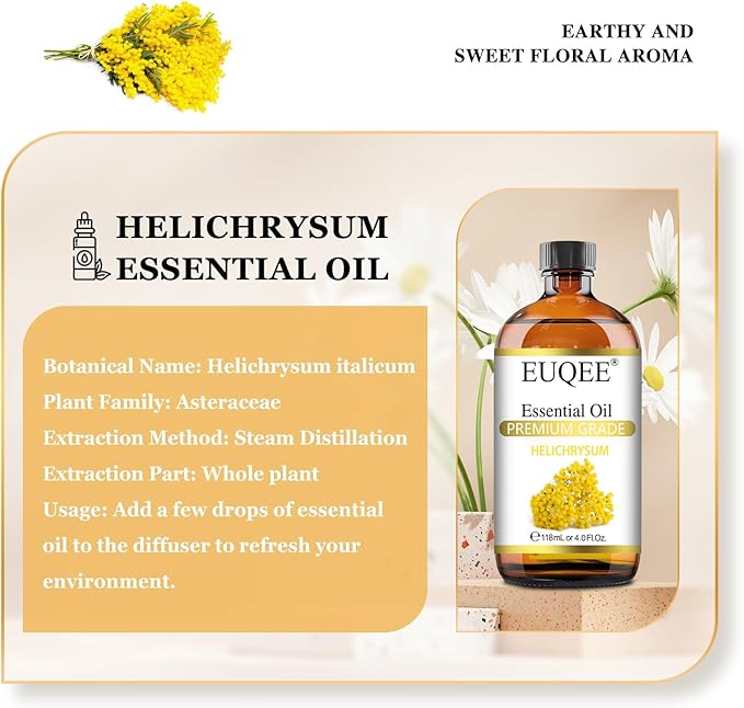 EUQEE Helichrysum Essential Oil 4 oz/118 ml Large Bottle Premium Helichrysum Oil - Image 2