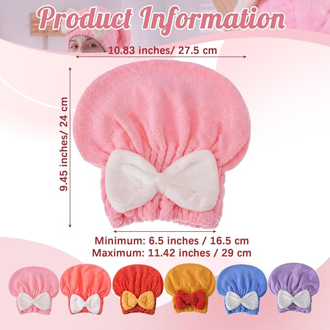 18 Pcs Hair Drying Caps with Cute Bow Fast Drying Soft and Absorbent Wet Hair - Image 2