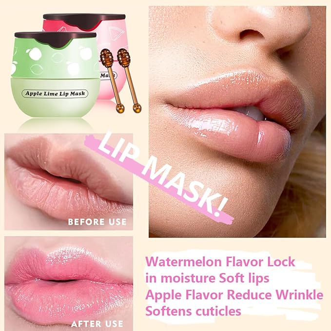 4 PCS Apple Lime Lip Mask, Vitamin E Strawberry & Watermelon & Honey Lip - Image 2