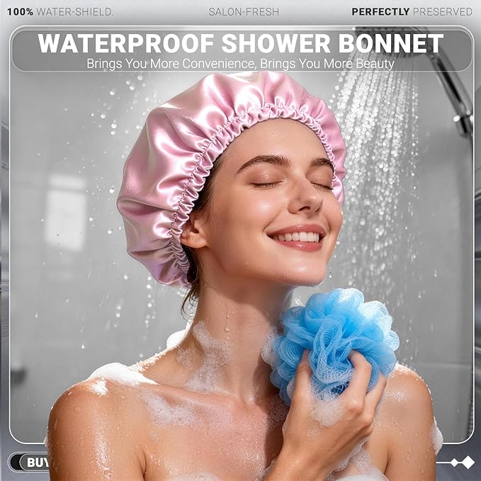 Smilco 2 Pack Shower Caps for Women, Reusable Waterproof Double Layer Bath Cap - Image 6