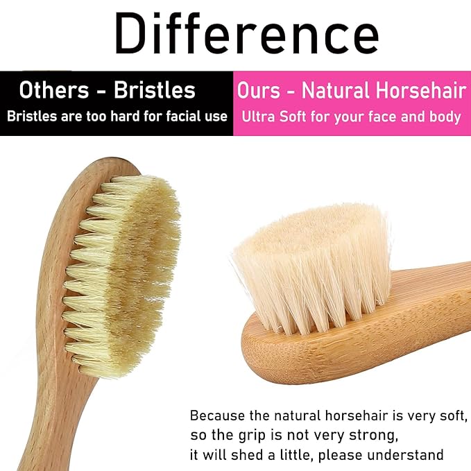 Facial Cleansing Brush, Natural Horsehair Exfoliator Face & Body Brush Wooden - Image 3