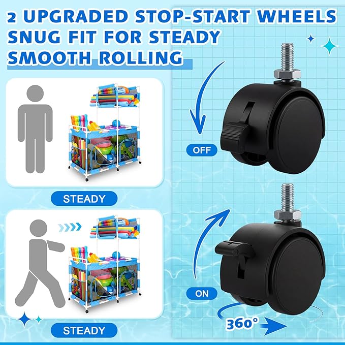 Briwooody 2-Tier Pool Float Storage Bin, 333 Gallon Large Rolling Pool Toy - Image 5