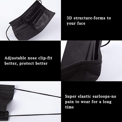 Borje 200 PCS Black Disposable Face Mask 3 Ply Protection Face Masks - Image 4