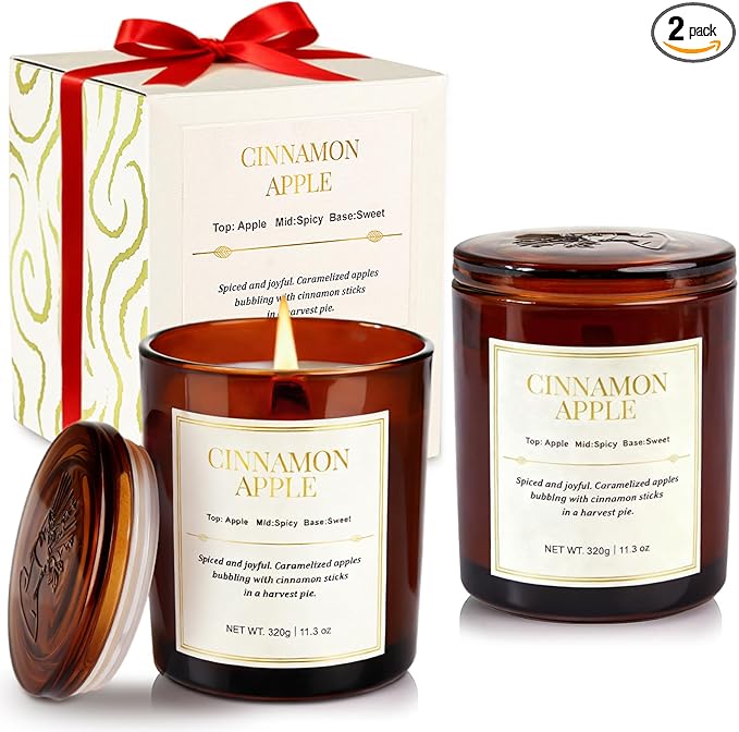Scented Candles for Home, 2 Pack Wood Wick Cinnamon Apple Scented Candles by CJVIUS