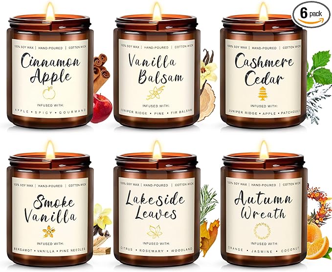 Candles for Home Scented, 6 x 3.5 oz Soy Wax & 150 Hours Long Lasting Fall by Unknown