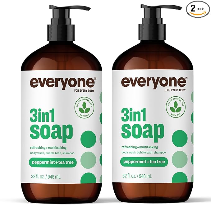 Everyone 3-in-1 Soap, Body Wash, Bubble Bath, 32 Ounce, Peppermint Tea Tree by Everyone