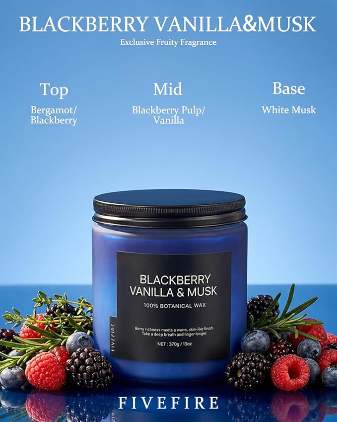 BlackBerry Vanilla Musk Home Scented Candles, 13oz Organic Soy Wax, 76-Hour - Image 2