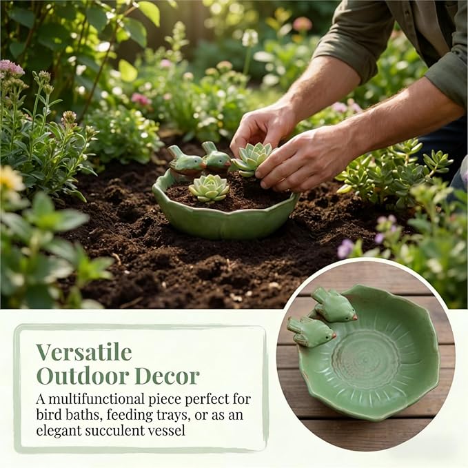 2 Pack Ceramic Bird Bath for Outdoors, 5.5" Ground Birds Bath Bowl for Outside - Image 9