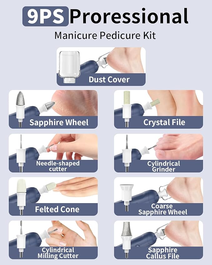 Cordless Electric Nail File Set, Rechargeable Pedicure Tools - Image 6