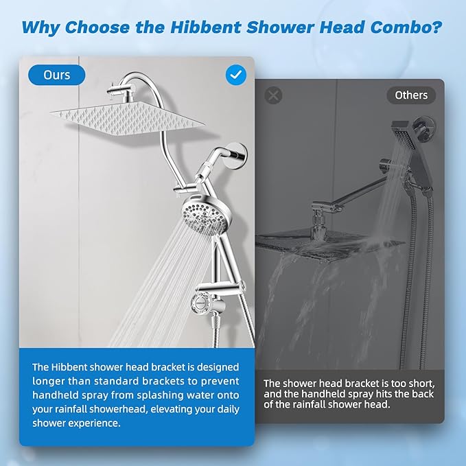 Hibbent cUPC Certified All Metal 10" Rainfall Showerhead Combo, High Pressure - Image 8