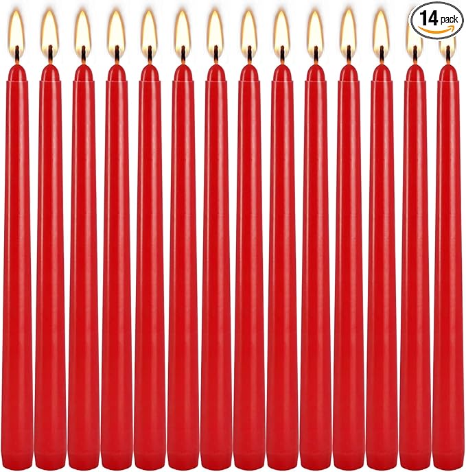 WPONSZU 14 Pack Tall Red Taper Candles 10 Inch Unscented Dripless Candlesticks by WPONSZU