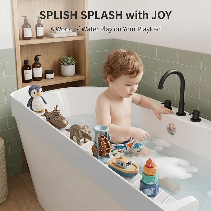 Bathtub Splash Guard for Tub Kids, Silicone Bath Toy Holder & Tub Side Tray - Image 3