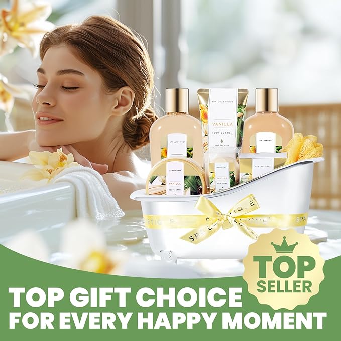 Gift Baskets for Women, Spa Luxetique 8 Pcs Vanilla Mothers Day Gifts for Mom - Image 2