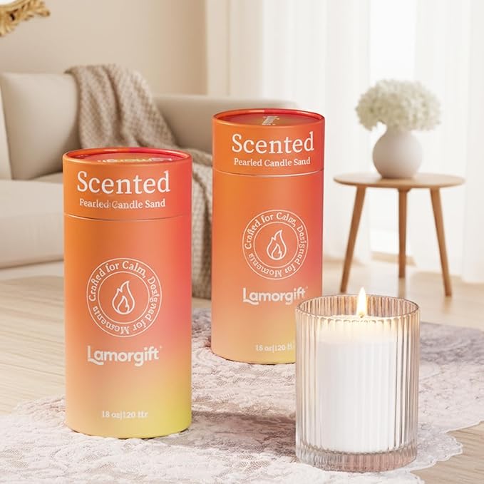 36oz Scented Candle Sand Wax, Sandalwood& Jasmine- 2 Tubes Scented Pearled - Image 7
