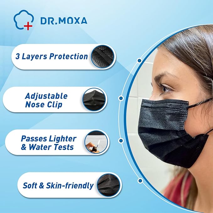 DR.MOXA 1000Pcs Black Disposable Medical Face Mask 3-Ply Protection Face Mask - Image 5