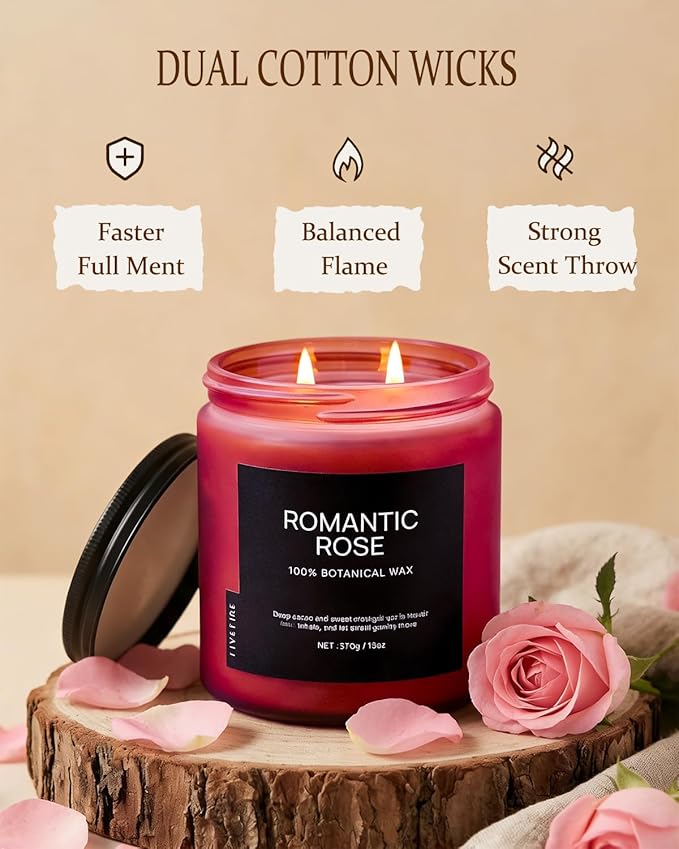 Rose Scented Candles for Home, 13oz Organic Soy Wax, 76-Hour Clean Burning - Image 4
