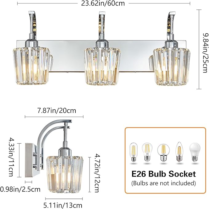 Modern Bathroom Vanity Light, 3-Light Chrome Wall Sconce - Image 4