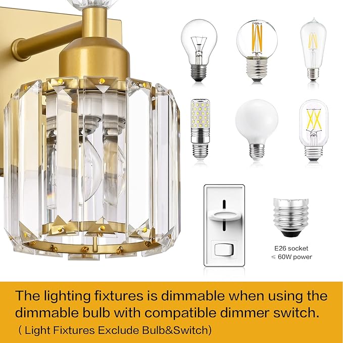 PRESDE 2 Crystal Bathroom Lights Fixtures Modern Gold Vanity Lights Fixtures - Image 6