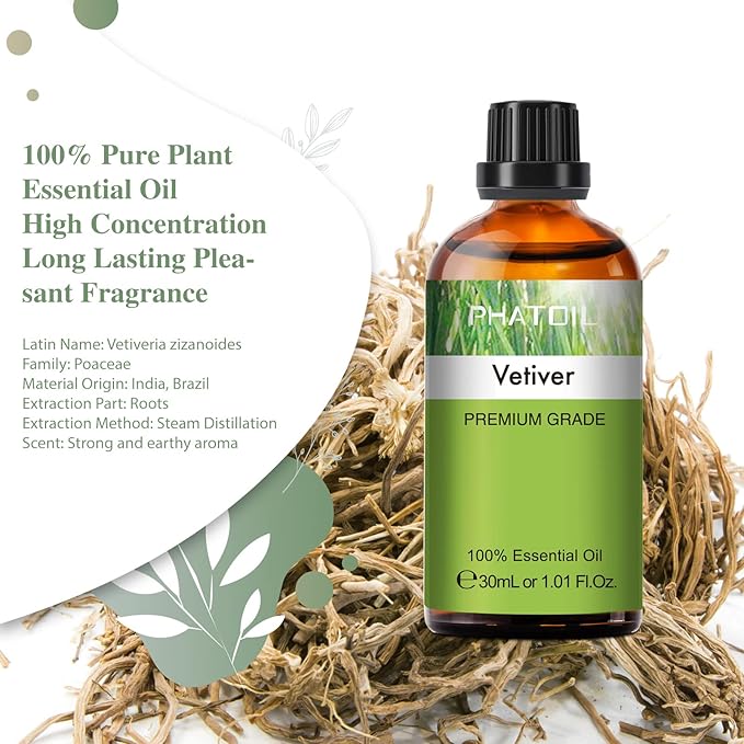 Vetiver Essential Oil, 1.01Fl.Oz PHATOIL Pure Essential Oil Singles - Image 2