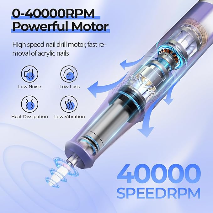 JOSGLOI Electric Nail Drill Professional: Shiny 40000RPM Electric Nail File Kit - Image 2
