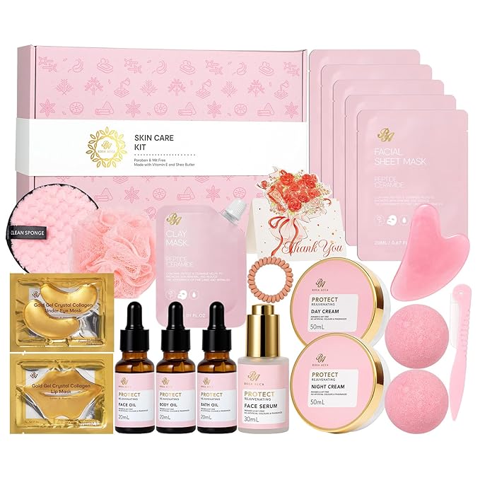 Mother's Day Gifts for Mom, Rose 23 Pcs Facial Skin Care Set, Bath and Body by RAROSAACCA