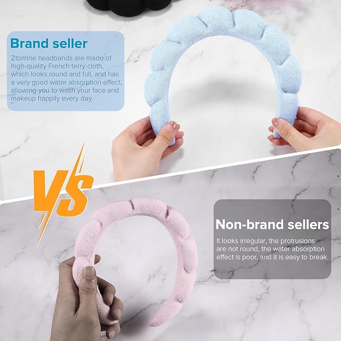 Ztomine Spa Headbands for Washing Face or Facial, Terry Cloth Headband Wash - Image 3