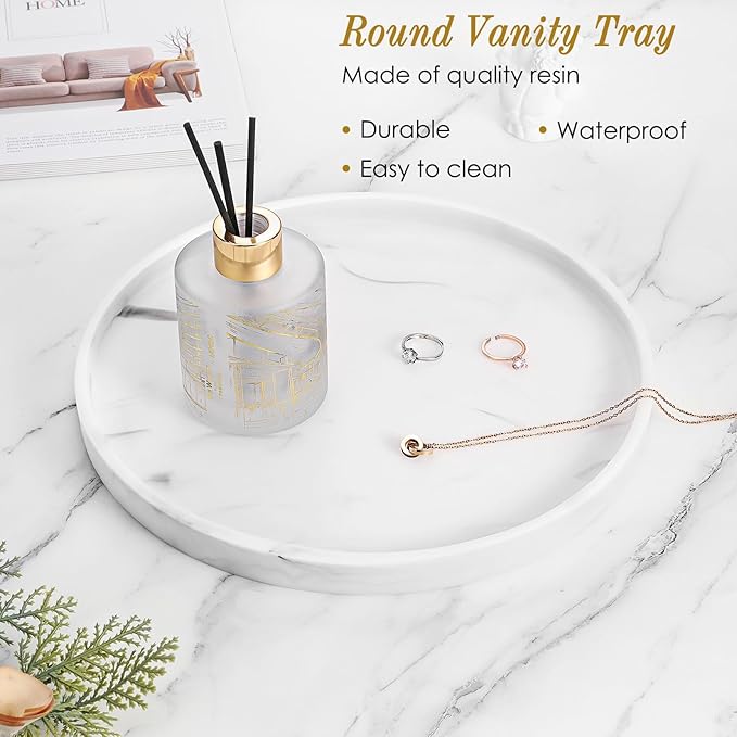 Luxspire Round Vanity Tray, 10.63 Inch Bathroom Vanity Tray Resin Kitchen Tray - Image 2