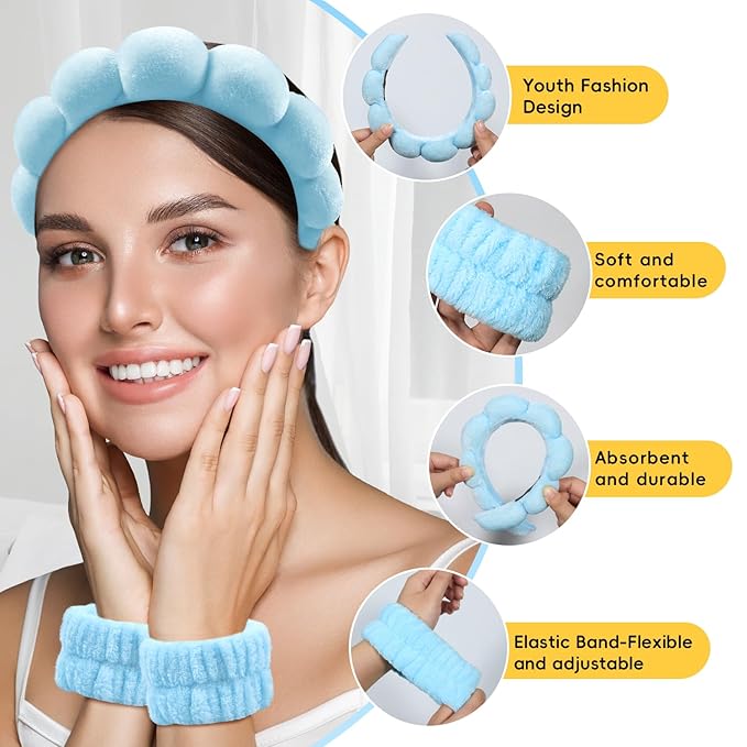 my novel things Spa Headband For Washing Face, Skincare headband and Wristband - Image 5