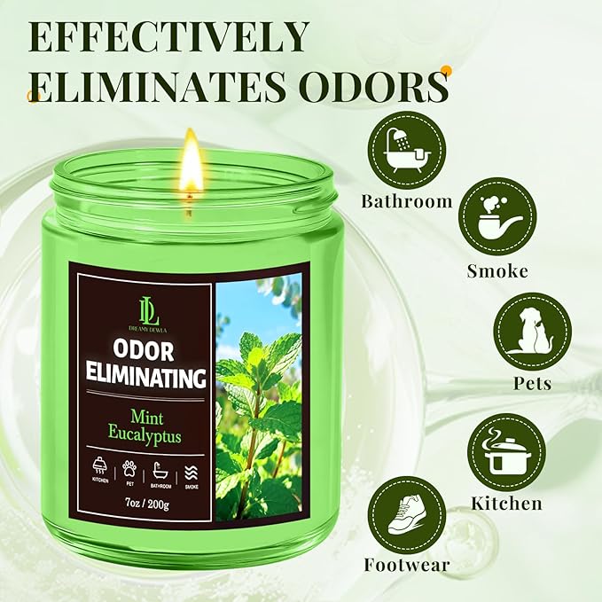 Mint Eucalyptus Odor Eliminating Highly Fragranced Candle, Eliminates 95% of - Image 5