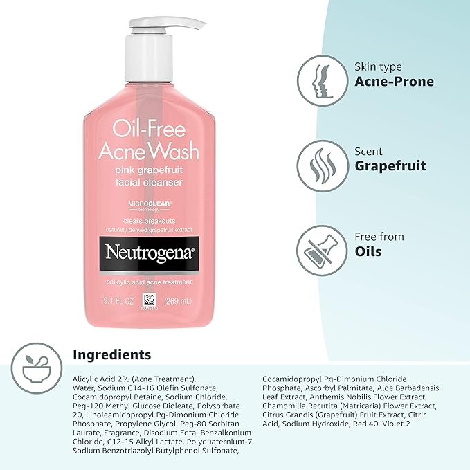 Neutrogena Oil-Free Acne Wash Pink Grapefruit Facial Cleanser - - Image 13