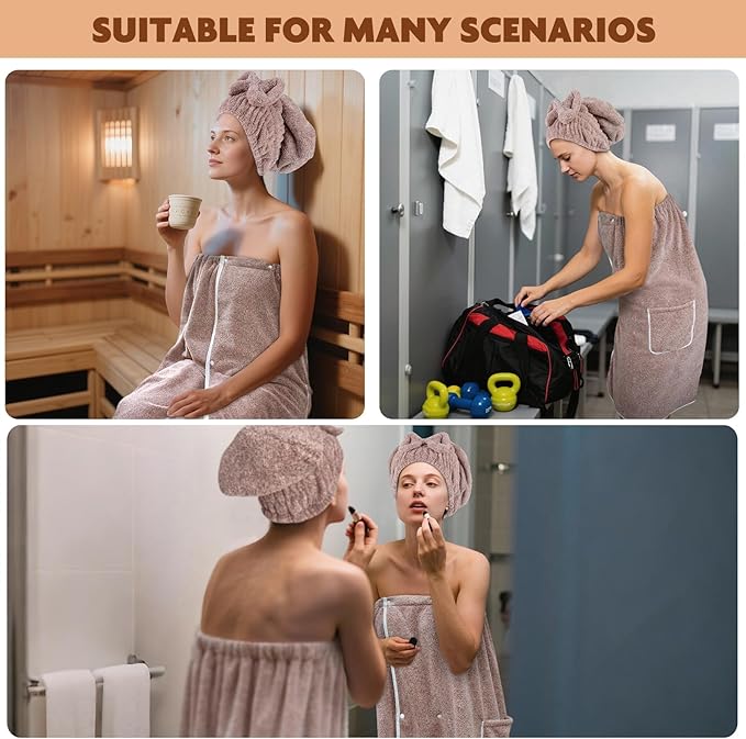 SUNLAND Microfiber Women Bath Towel Wrap and Hair Drying Towel Set, Adjustable - Image 7