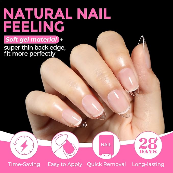 UNA GELLA Short Almond Fake Nails 216pcs Pre-shape Gel Acrylic Nail Tips - Image 4