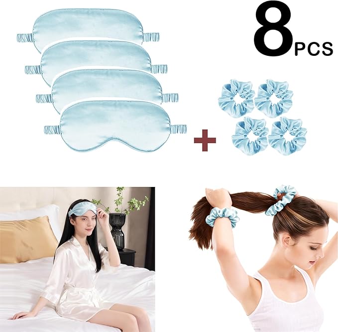Satin Eye Mask 8Pcs Silk Sleep Masks Silky Blindfold Eyeshade Blackout Eyes - Image 2
