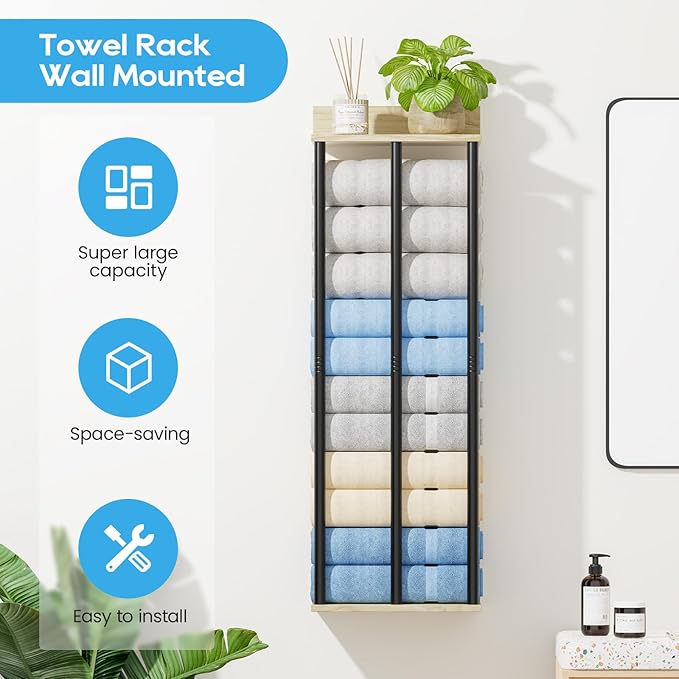 Towel Racks for Bathroom Wall Mounted, 3 Bar Wall Towel Rack for Rolled Towels - Image 3